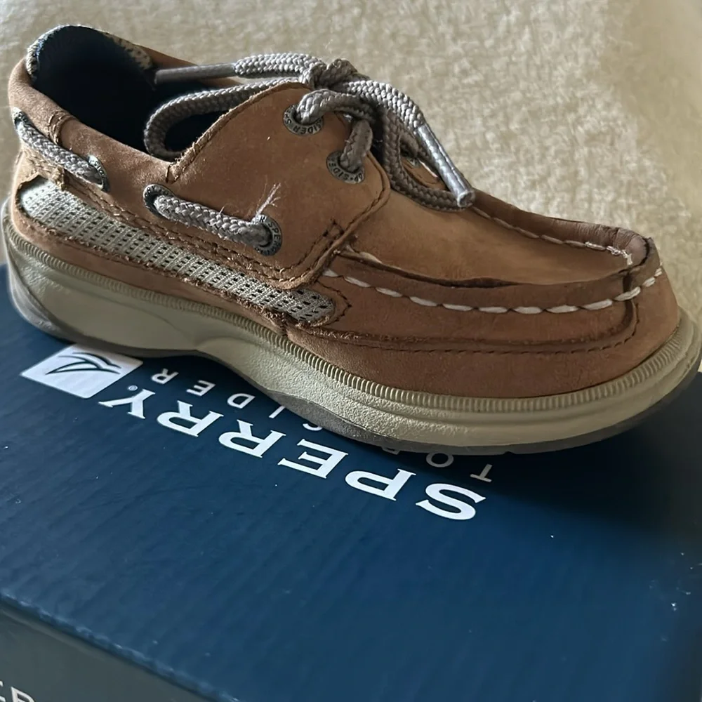 Sperry‎ Top Sider Lanyard Boys Kids Tan Boat Shoes 8.5